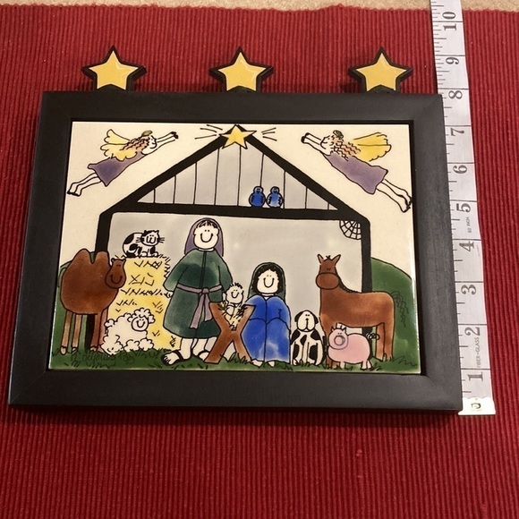 Nancy DeYoung Vintage Framed Ceramic Tile ‘95 Nativity Christmas Scene - Picture 5 of 9